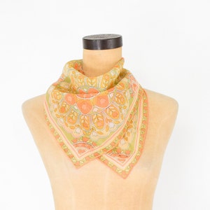 Vera 1960s Orange Nylon Flower Scarf 60s Orange Op Art Floral Chiffon Scarf Scarves by Vera image 3