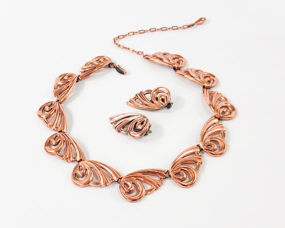 Renoir | 1950s Copper Swirls Necklace & Earrings … - image 3