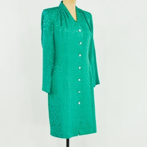1980s Emerald Green Silk Dress 80s Green 100% Silk Dress Green Coat Dress Medium image 3