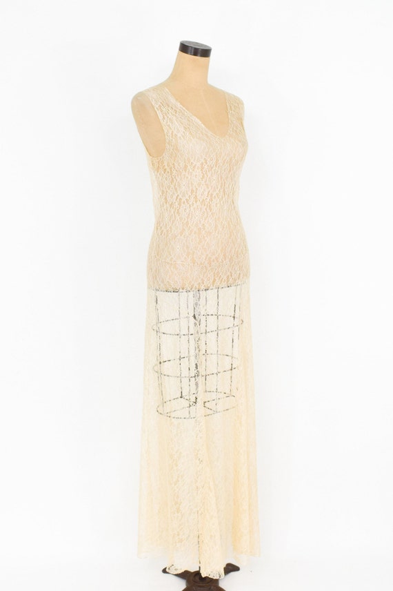 1930s Beige French Lace Evening Gown | 30s Beige … - image 6