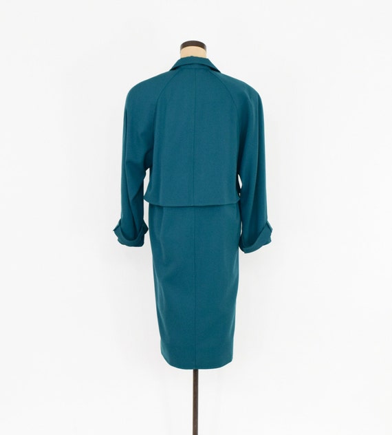 1980s Blue Wool Gabardine Dress | 80s Aqua Wool G… - image 7
