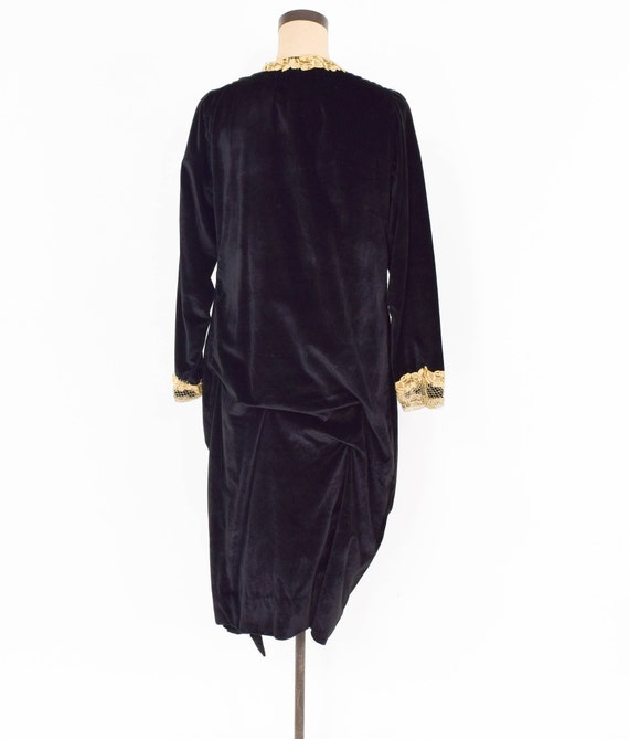 1920s Black Flapper Dress | 20s Black Cotton Velv… - image 5