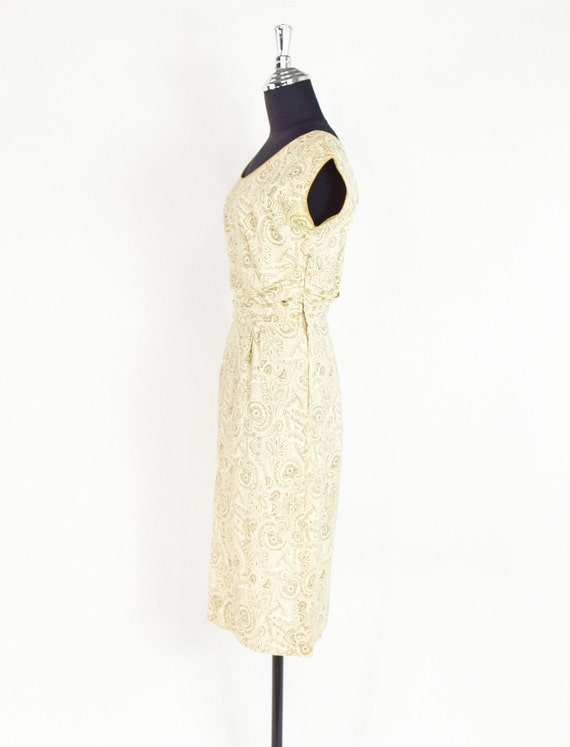 1950s Creme Cotton Print Dress | 50s Creme & Gold… - image 4