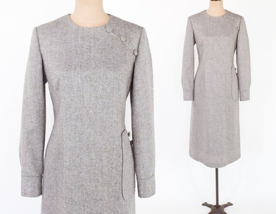 1950s Beige Wool Tweed Dress | 50s Beige Tweed She