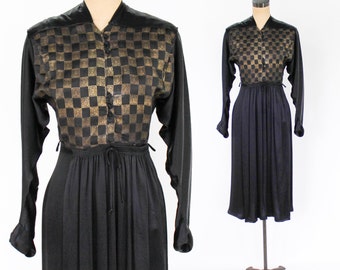 Tula | 1940s Gold & Black Silk Dress | 40s Black Silk Embroidered Dress | Tula | Small