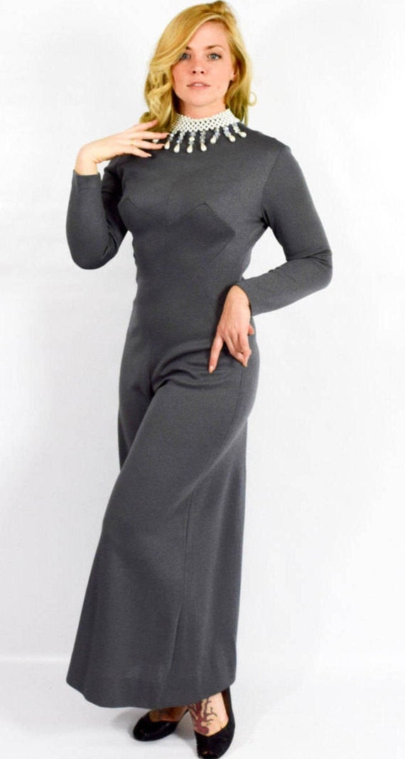 1970s Gray Palazzo Jumpsuit | 70s Gray Knit Jumps… - image 3