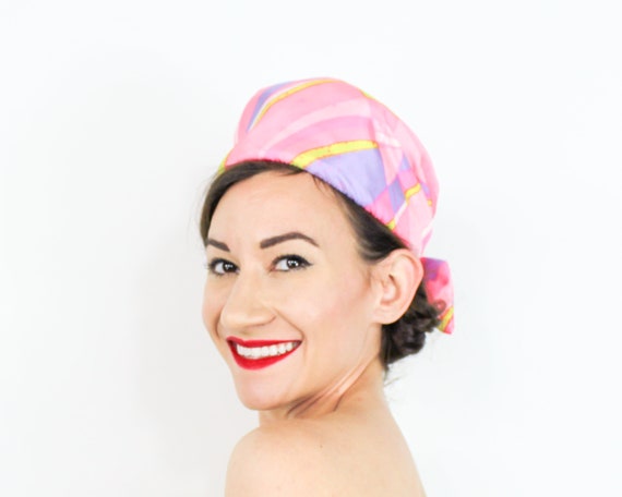 1960s Pink Turban | 60s Pink Op Art Print Hat | M… - image 2