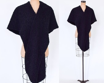 1950s  Black Faux Fur Stole | Vintage Faux Persian Lamb Shrug, One Size