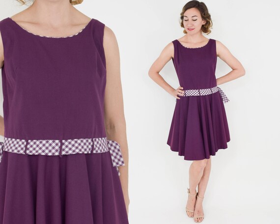 1960s Purple Cotton Dress | 60s Purple Sleeveless