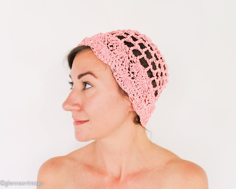 1970s Pink Crochet Hat 70s Pink Crochet Cloche 1920s-like Pink Cloche One Size image 4