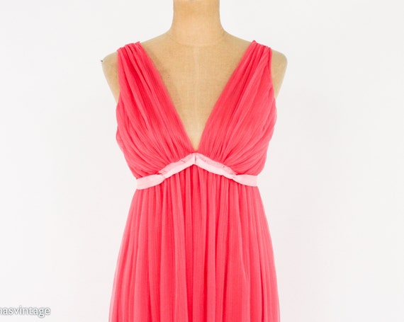 1950s Pink Pleated Nightgown | 50s Coral Pink Nig… - image 9