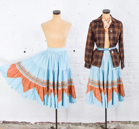 1950s Turquoise Blue Patio Skirt | 50s Blue Fiesta