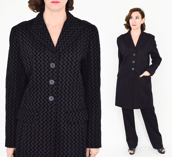 1990s Black Cotton Denim Pantsuit  | 90s Black & … - image 1