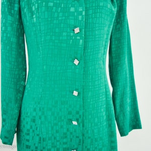 1980s Emerald Green Silk Dress 80s Green 100% Silk Dress Green Coat Dress Medium image 6
