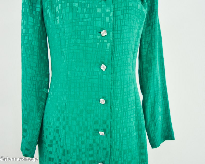 1980s Emerald Green Silk Dress 80s Green 100% Silk Dress Green Coat Dress Medium image 6
