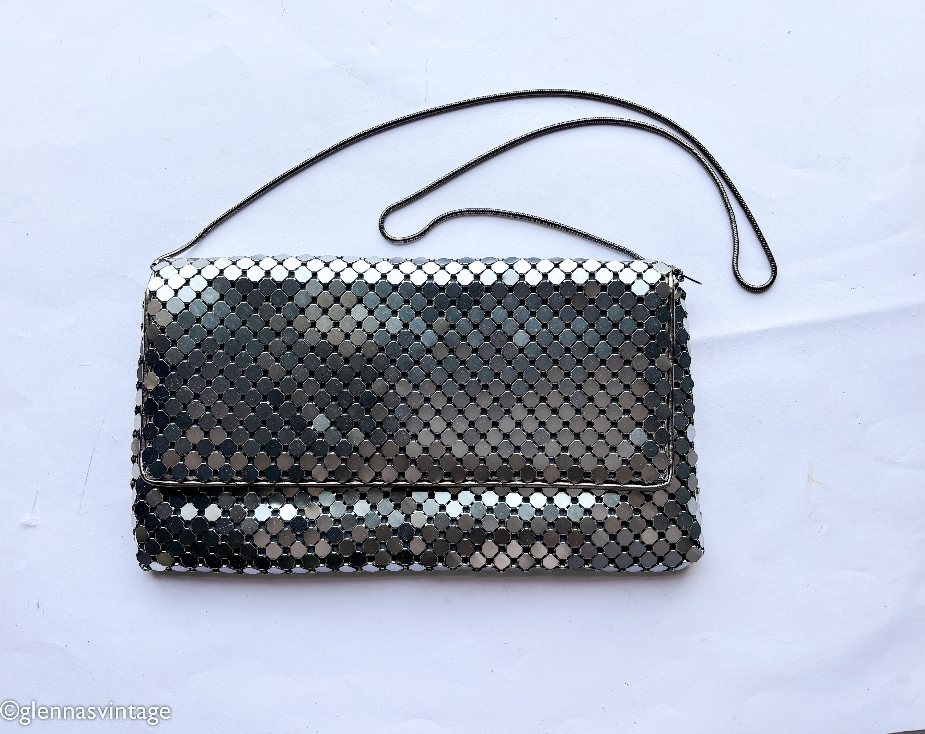 1980s Silver Mesh Shoulder Handbag | 80s Dark Silver Mesh