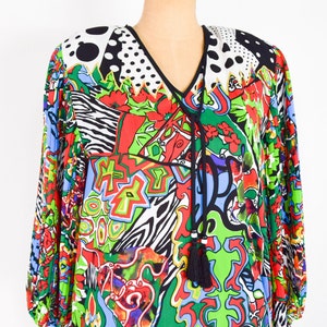 Diane Freis 1980s Colorful Patchwork Blouse & Skirt 80s Op Art Print Party Set Large image 9