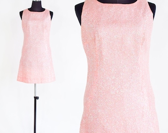 1960s Metallic Pink Mini Dress | 60s Bubblegum Pink Shift Dress | Twiggy Dress | XS