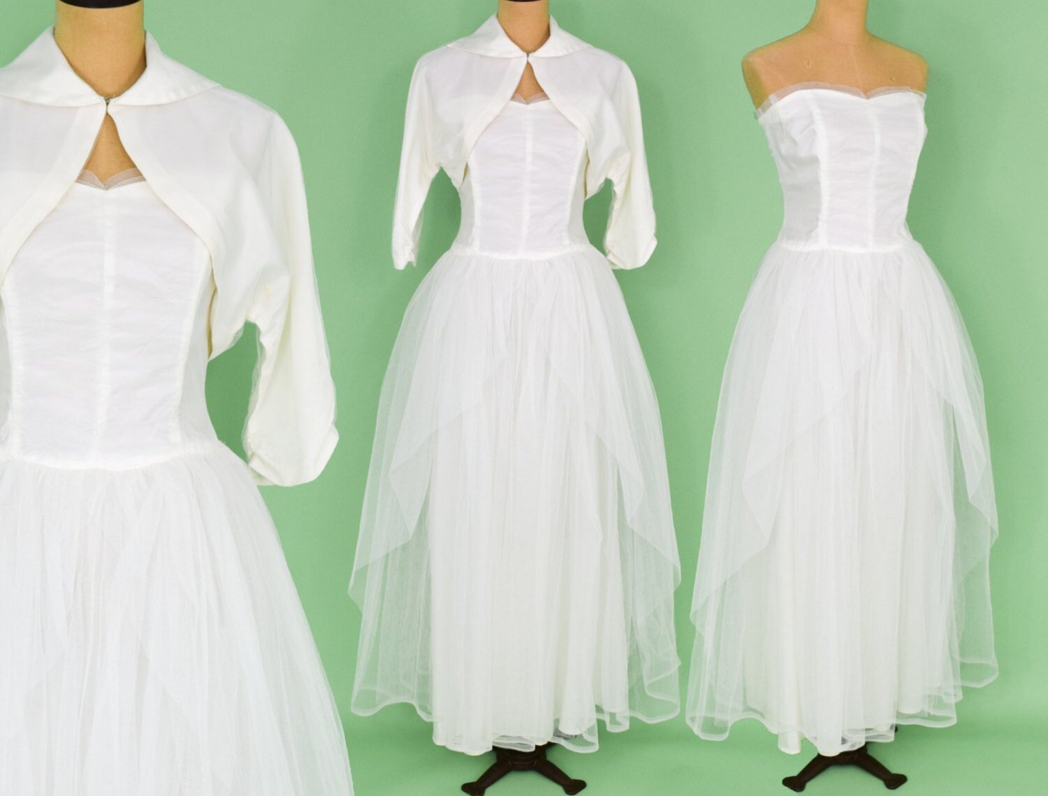 Vestido de noche blanco strapless de la década de 1950 y - Etsy España Vestido de noche blanco strapless de la década de 1950 y - Etsy España