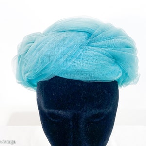 1960s Blue Tulle Hat Turquoise Blue Tulle Netting Hat Lonette image 7