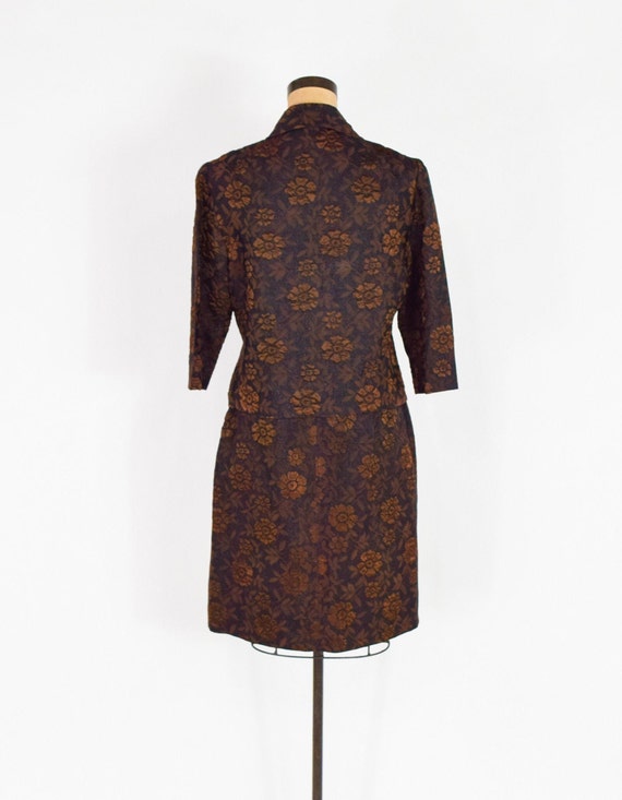1960s Brown Brocade Suit | 60s Black & Brown Broc… - image 5