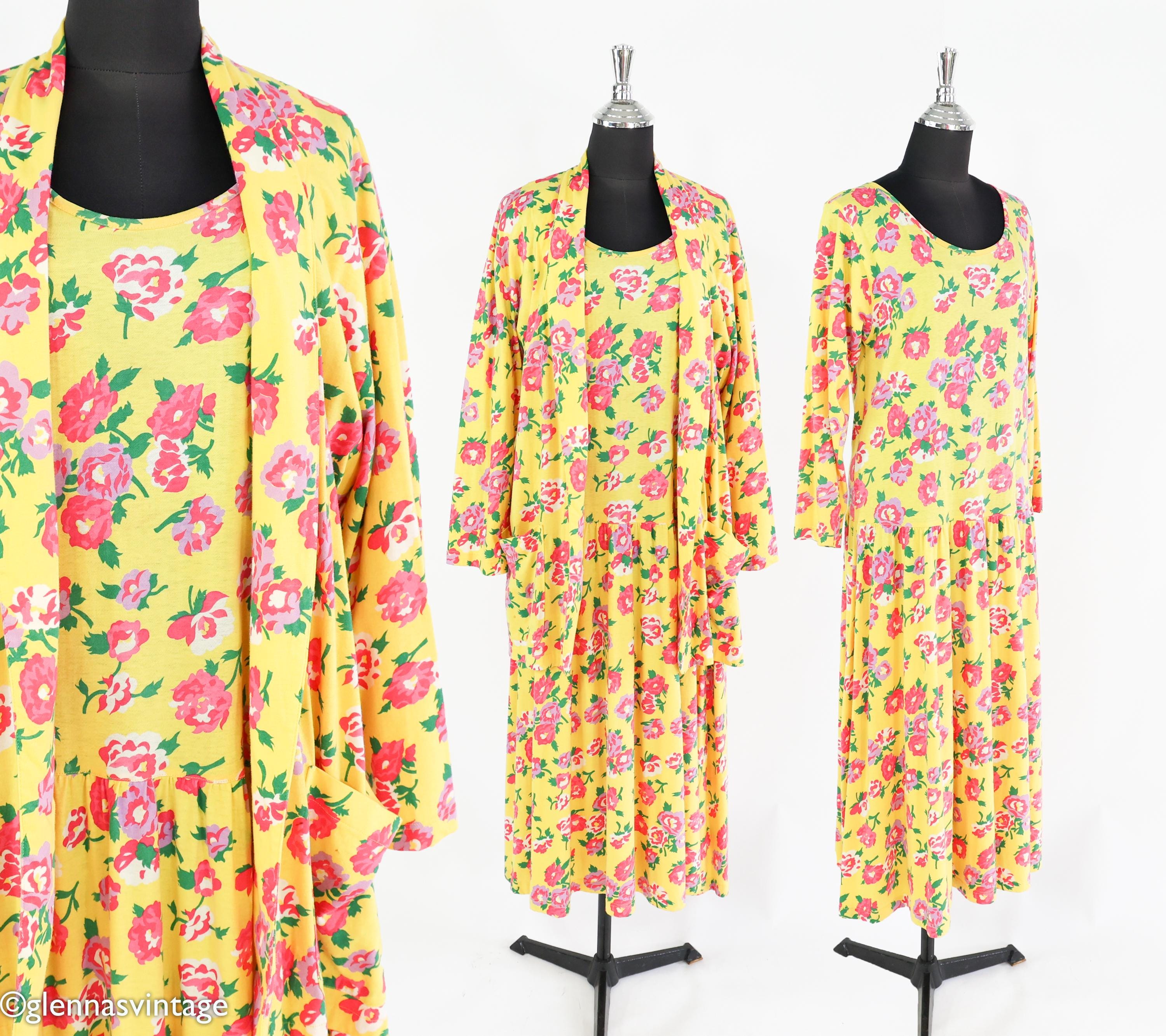 1980s Adrienne Vittadini Yellow Floral Dress & Jacket | Vintage