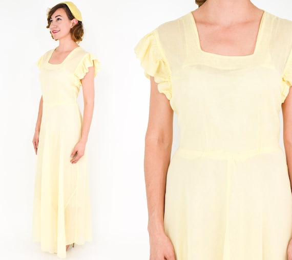 1940s Yellow Cotton Party Dress | Vintage Yellow … - image 2
