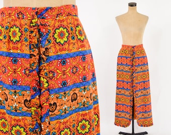 1970s Orange Print Maxi Skirt | 70s Orange Flower Maxi Skirt | Flower Power Maxi Skirt | Medium