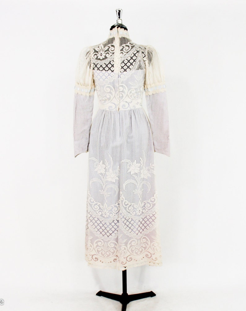 1970s White Lace Maxi Dress 70s Creme Lace Peasant Dress BoHo Wedding Joy Stevens California X Small image 4
