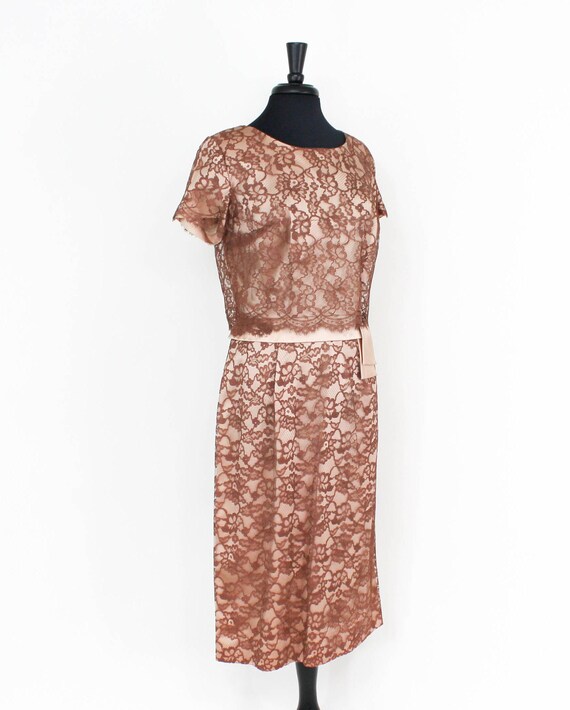 1950s Brown Lace Evening Dress |  50s Brown Lace … - image 3