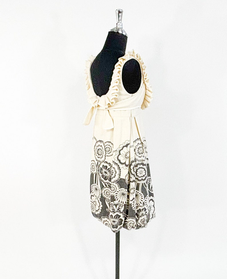 1990s White Wool Sleeveless Dress 90s Creme & Gray Print Wool Sundress WangWei Gallery S image 7