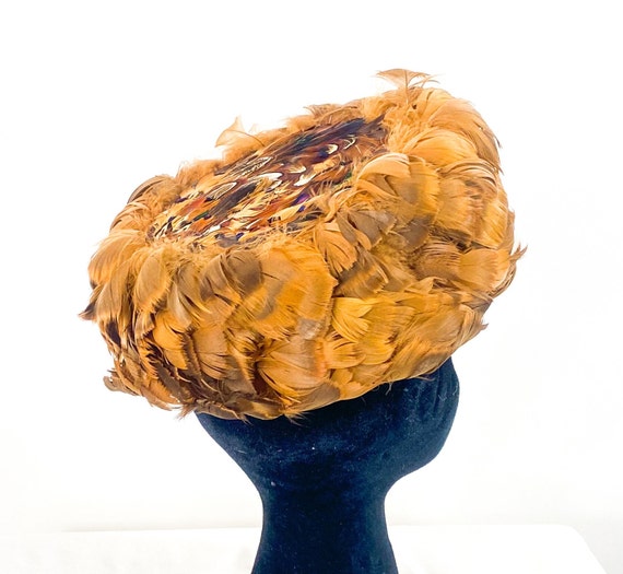 1960s Gold Feather Hat | 60s Gold & Brown Feather… - image 3