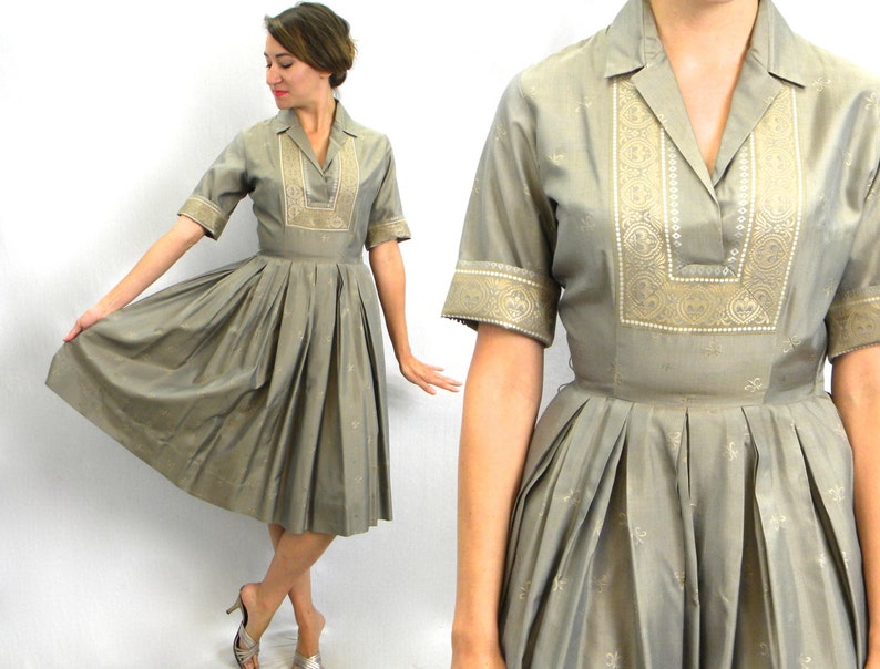 taupe silk dress