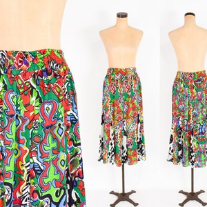 Diane Freis / Blusa y falda de patchwork colorido de los años 80 / Conjunto de fiesta con estampado Op Art de los años 80 / Grande imagen 8