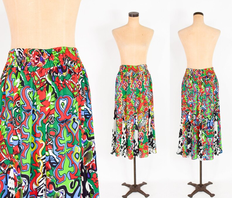 Diane Freis 1980s Colorful Patchwork Blouse & Skirt 80s Op Art Print Party Set Large image 8