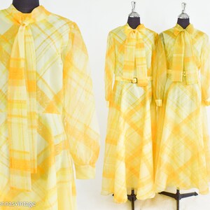 1970s Yellow Plaid Maxi Dress 70s Yellow Evening Dress Yellow Bridesmaid Dress Avalon Classics Size 10 & 16 image 2