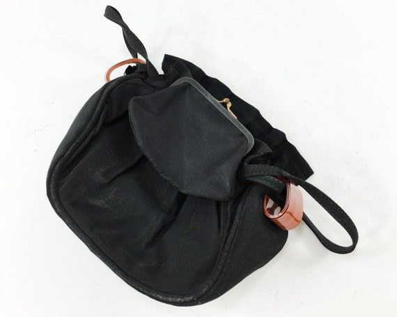 1940s Black Faille Handbag | 40s Black Drawstring… - image 5