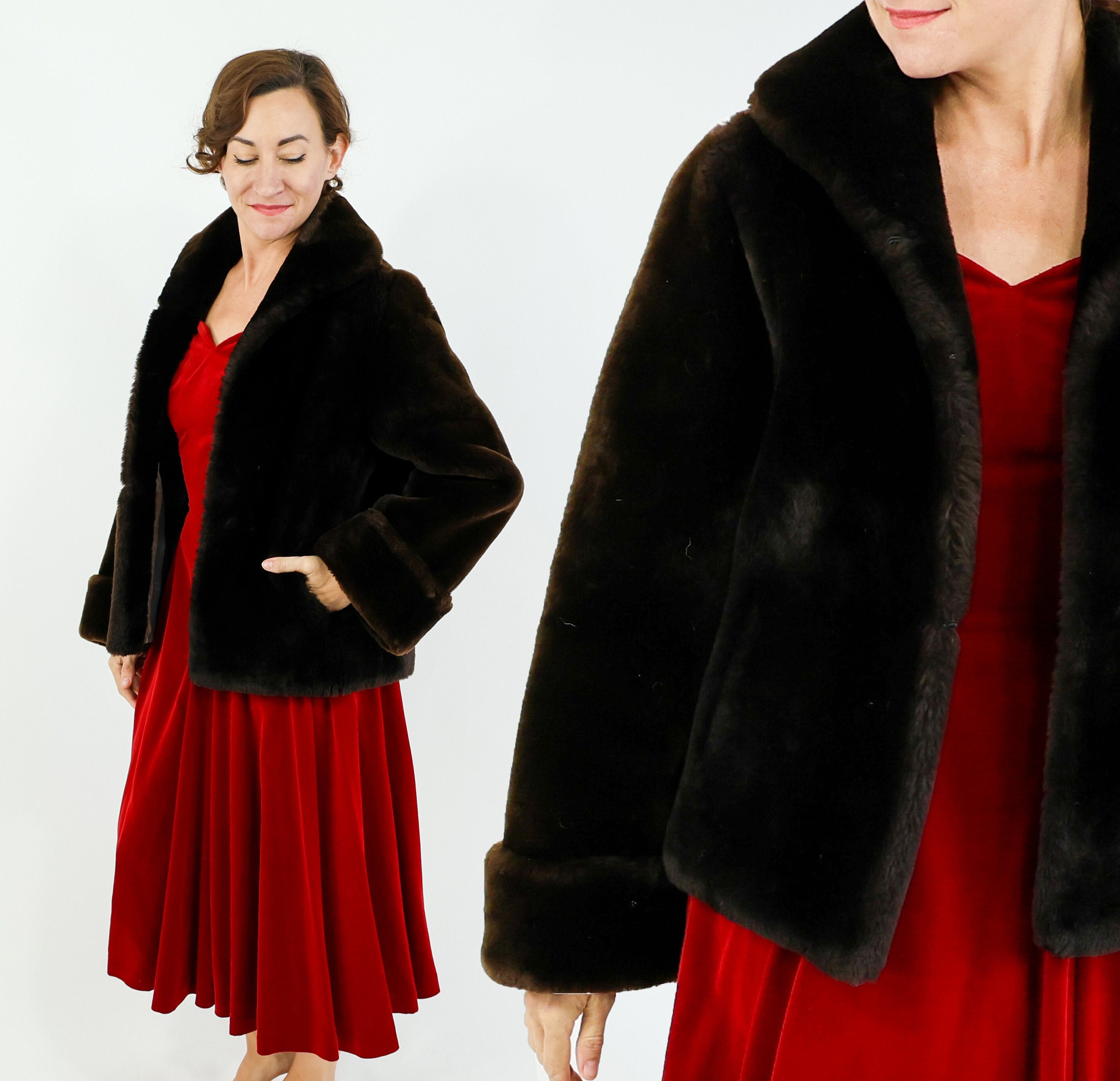 ジャケット・アウター thetoe Quedlinburg Mouton Jacket 1940s Mouton Fur Jacket | Brown Cropped Coat, Cuffed Sleeves - Etsy