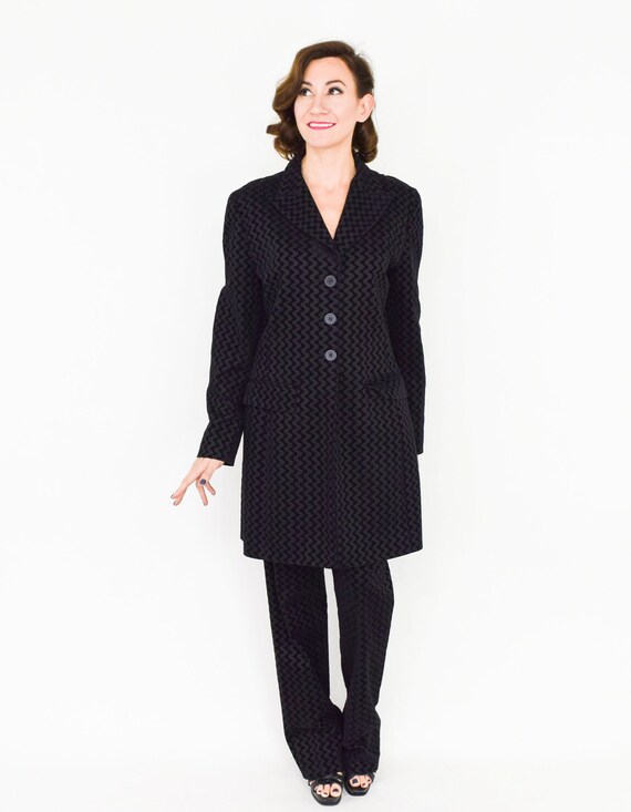 1990s Black Cotton Denim Pantsuit  | 90s Black & … - image 6