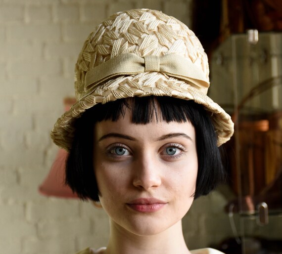 1960s Beige Straw Hat 60s Beige Woven 