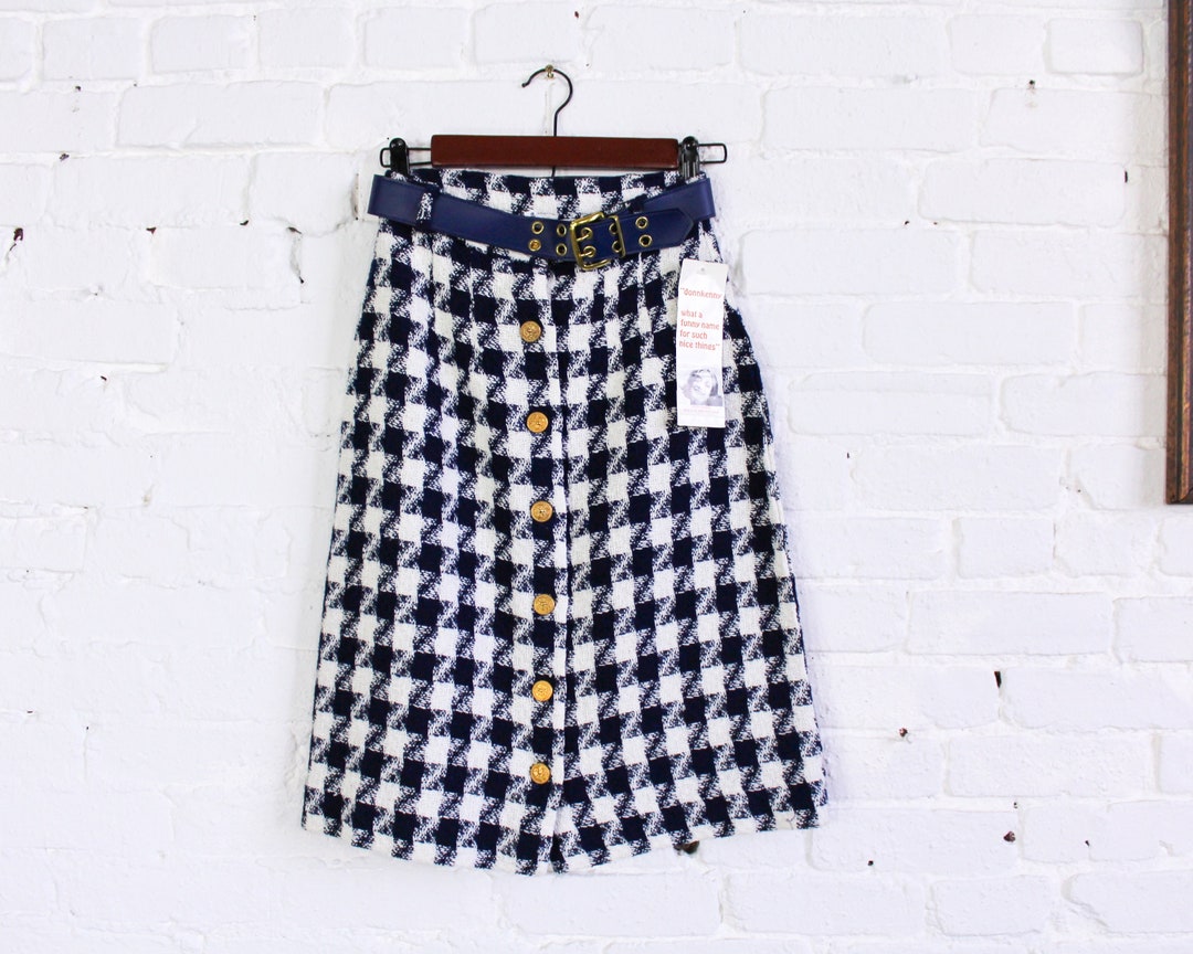 1960s Blue Plaid Pencil Skirt 60s Navy & White Plaid Skirt Etsy