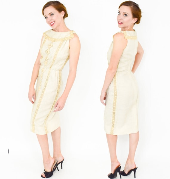 1950s Beige Irish Linen Dress | 50s Beige Creme L… - image 3