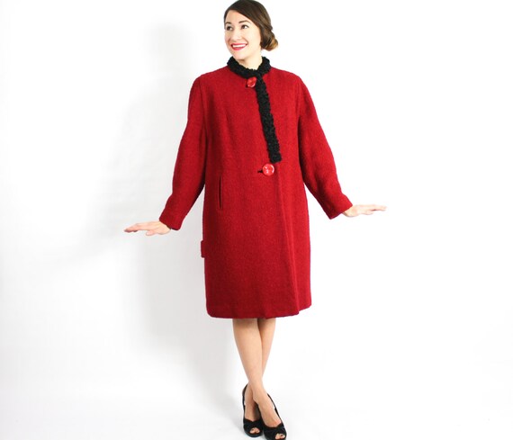 1940s Red Wool Coat | 40s Red Boucle Wool Coat | … - image 2
