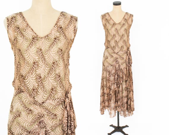 1920s Gold Lace Evening Dress | 20s Metallic Gold