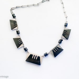 1930s Silver Chrome & Black Lucite Necklace 30s Silver Art Deco Necklace image 2