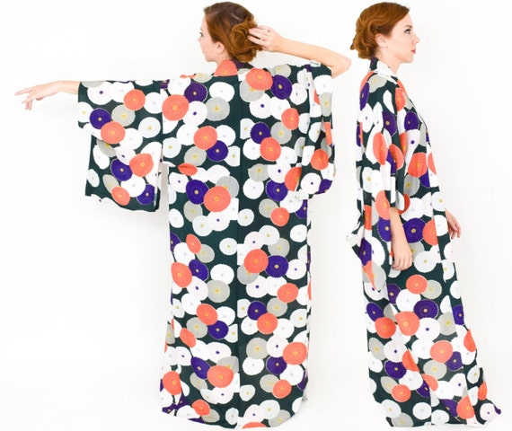 Floral Kimono Robe | Green Orange Floral Robe | C… - image 5