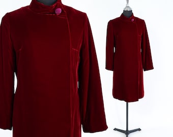 1960s Burgundy Velvet Coat Dress | Vintage Red Velvet Coat, Medium