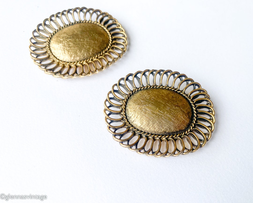1950s Gold Metal Shoe Clips 50s Gold Oval Shoe Clips Tip Etsy