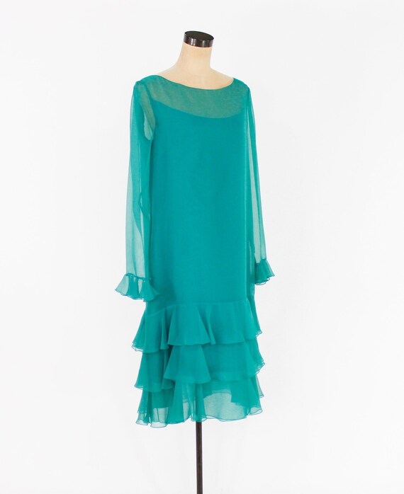 1970s Turquoise Blue Chiffon Evening Dress | 70s … - image 3