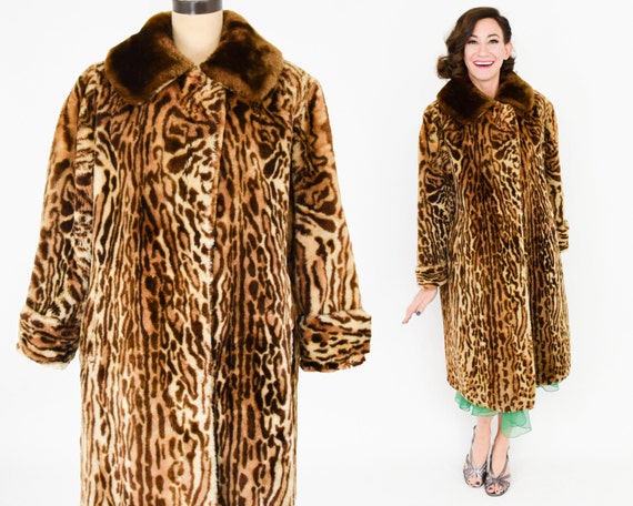 1940s Animal Print Mouton Fur Coat | 40s Leopard P
